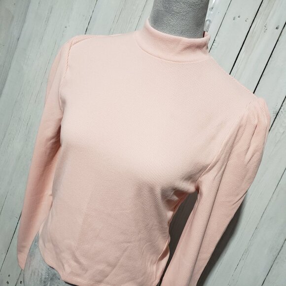 NEW Francesca's L Mi Ami Top Pink Mock Neck Cutout Open Tie Back Ribbed Juniors - Picture 2 of 6